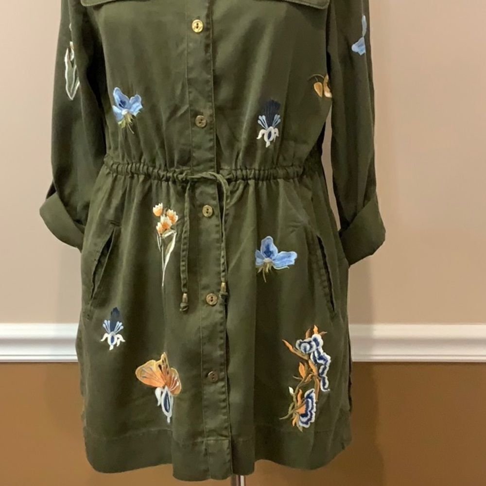 Chico’s Playful Floral Embroidered Anorak Green Jacket MP Medium Petite - Picture 7 of 14